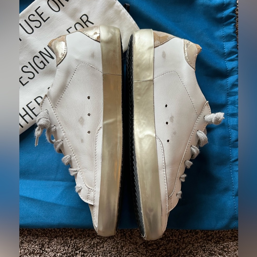 Golden Goose Super-Star White Gold Camo Blue Glitter Sneakers Size 8 38 Worn 5x - Picture 3 of 7